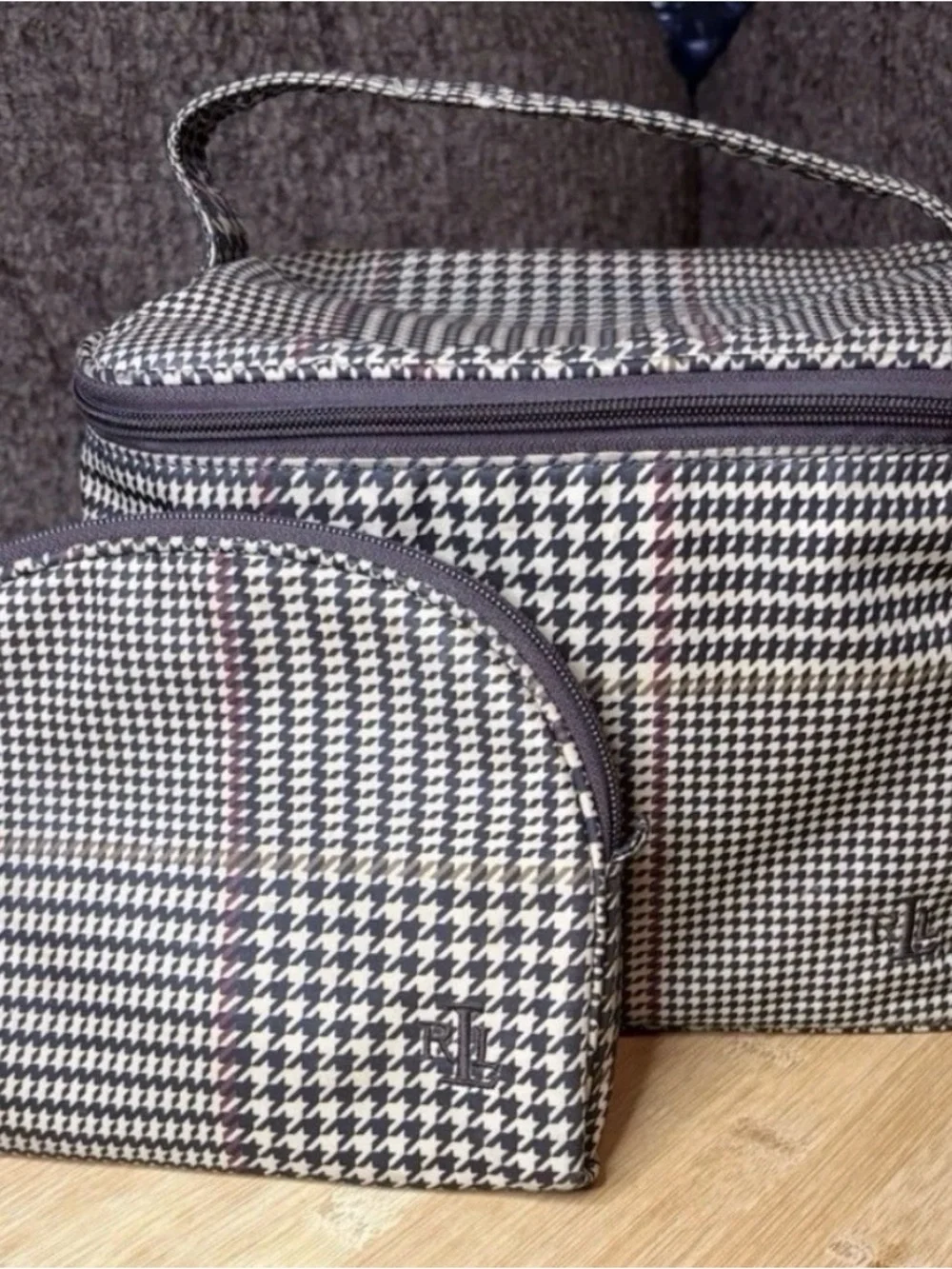 Lauren Ralph Lauren Houndstooth 3-Piece Cosmetic Bag Travel Gift Set